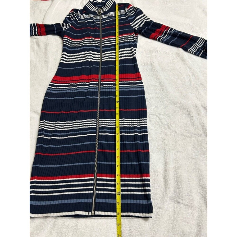 Venus Knit Striped Dress XS Blue Red White Full Zip Long Cardigan High Neck - Picture 10 of 10
